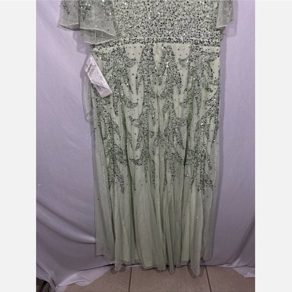 NWT $498 Mac Duggal [ 18 ] Sequined Butterfly Sleeve High‎ Low Gown Sage Greeen - Picture 8 of 14